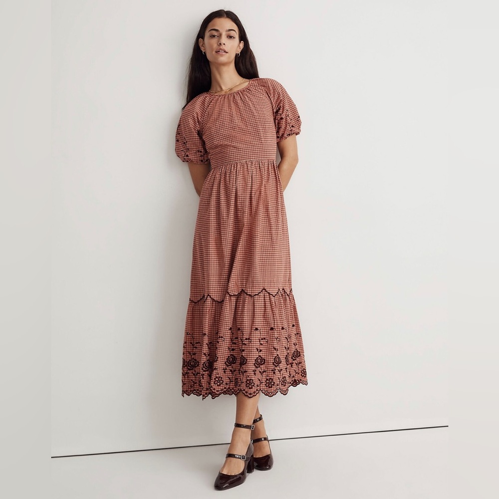 Madewell NWOT Embroidered Bubble-Sleeve Midi Dress